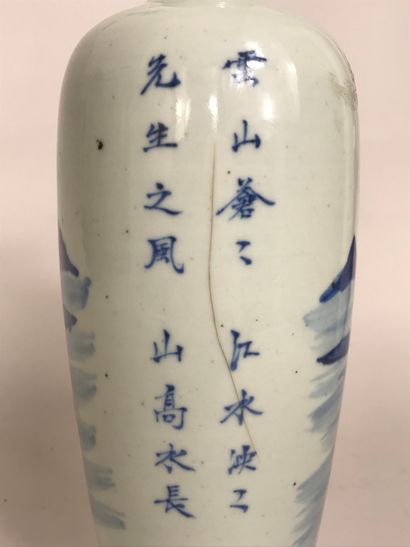 null CHINE, XIXe siècle
Vase meiping en porcelaine bleu blanc 
Haut.: 24 cm.