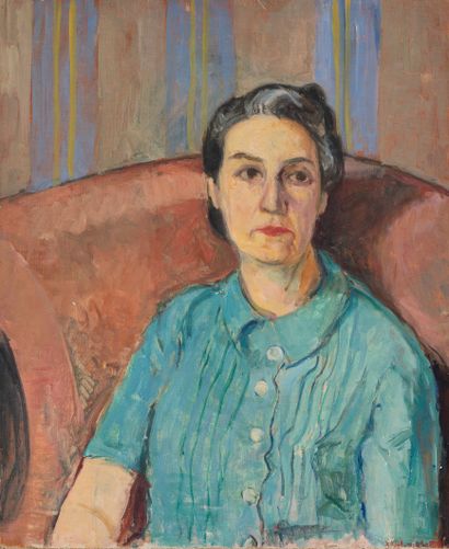 null Ecole FRANCAISE vers 1940,
Portrait de femme. 
Huile sur toile.
54 x 38 cm.