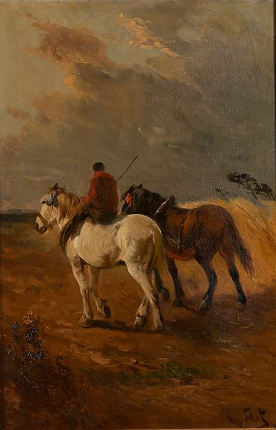 null École flamande du XIXè siècle
Retour avec les chevaux
Huile sur toile, signée...