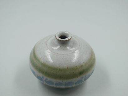 null Small vase with a flattened body in glazed stoneware with grey, green and bluish...