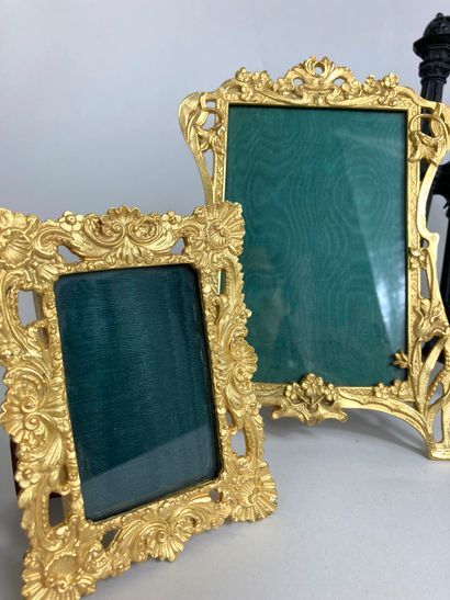 null Set of three gilt bronze and carved wood picture frames. 
Napoleon III style....