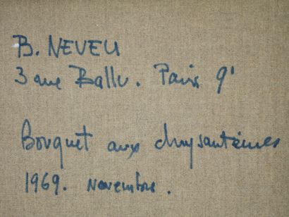null Bernard Daniel NEVEU (1941). Bouquet de chrysanthèmes. Huile sur toile signée...