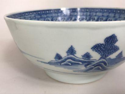 null CHINA, 19th century
Blue-white porcelain bowl decorated with scenes of pagodas....