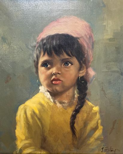 null French school, 20th century
Little girl with fichu and creoles
Oil on canvas...