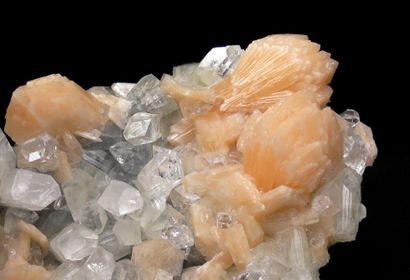 null Indian duo composed of a pink stilbite on colorless apophyllite of 23 x 15cm...