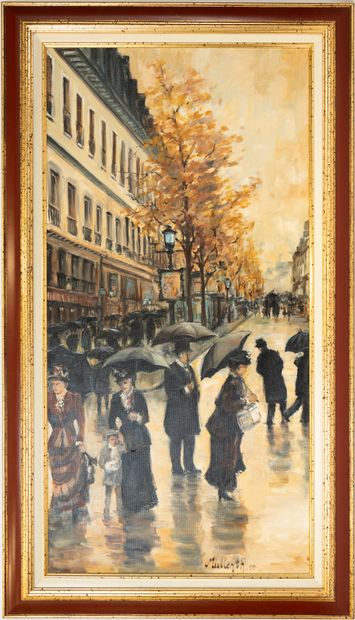  THEOPHILE MULLER, XXIè siècle.
Les rues de Paris par temps de pluie (dans le gout... Gazette Drouot