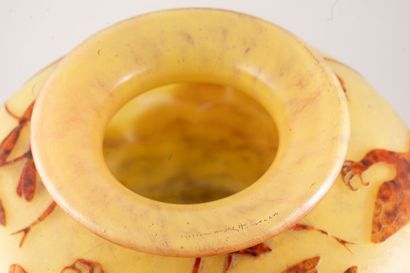 null FRENCH GLASS
An ovoid base in multi-layered yellow and orange glass with acid-etched...