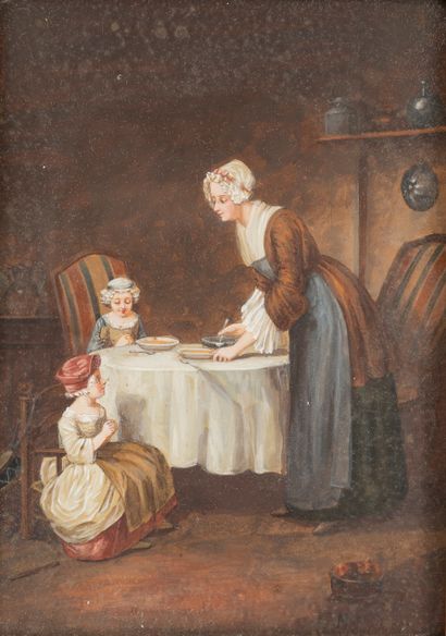 null FRENCH SCHOOL, Late 19th century
Interior scene of a young mother and her two...