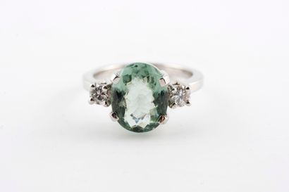 null Rhodium-plated 18k white gold ring centered with a 5.50cts Tourmaline probably...
