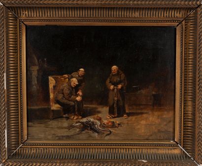 null SPANISH SCHOOL, 19th century 
The Feast
Oil on panel, signed "NUNES" lower right....