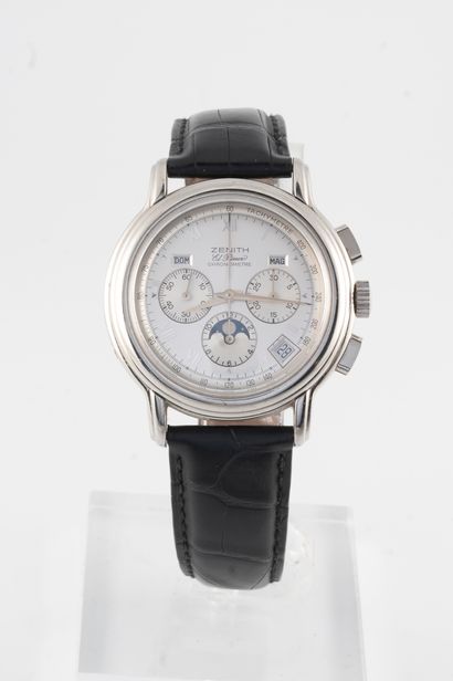 null ZENITH
El Priméro" Flyback model
Steel chronograph watch. Round case, smooth...