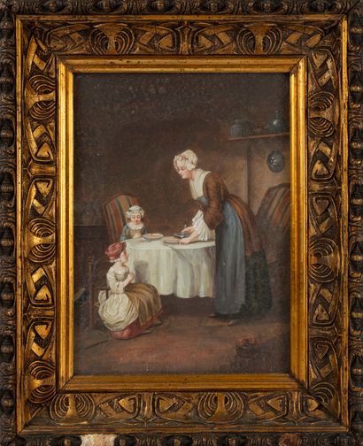 null FRENCH SCHOOL, Late 19th century
Interior scene of a young mother and her two...