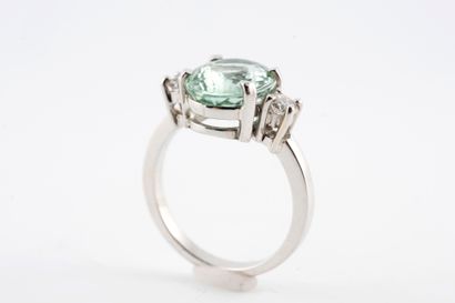 null Rhodium-plated 18k white gold ring centered with a 5.50cts Tourmaline probably...