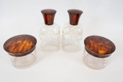 null Toilet set comprising two cut crystal facons with foliage decoration and two...
