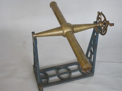 null Astronomical telescope. Polished brass cruciform, side wheel with filters and...