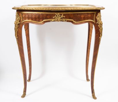 null Delightful rectangular rosewood veneered collector's display table, the partly...
