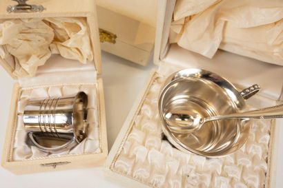 null Set of 7 cases including spoons, flatware, napkin ring, timbale, egg cup, etc....