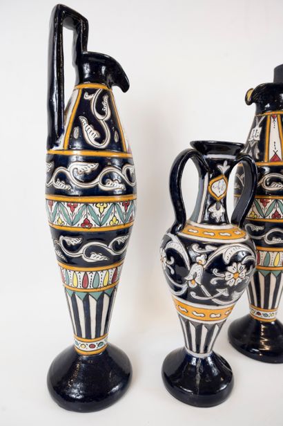 null Lot comprising two large NABEUL poychrome ceramic pourers and an amphora vase,...