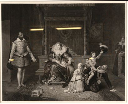 null RICHOMME GRAVEUR, Ingres painter 
Henri IV playing with his children
Engraving...
