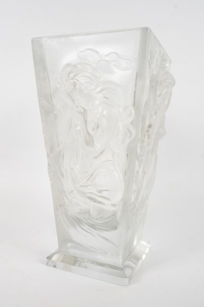 null Pressed-molded glass quadrangular vase depicting the four seasons in the form...