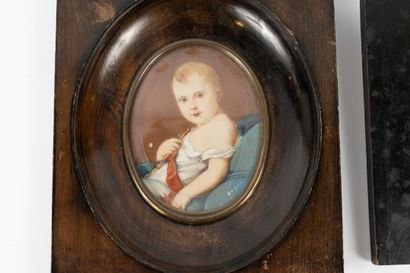 null Lot of two framed miniatures: Portrait of a woman in a blue dress, Portrait...