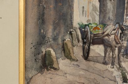 null Northern School, 19th century 
Pair of watercolors depicting the streets of...