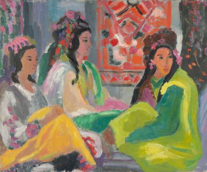 null Oriental school, 20th century
Three women with flowery headdresses
Oil on canvas,...