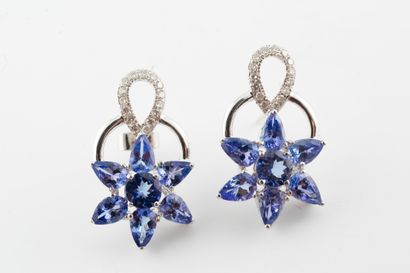 null Pair of earrings in 18k white gold representing a flower entirely set with Tanzanites...