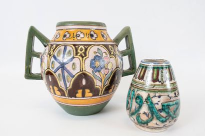 null Set comprising a double-handled pitcher and a small vase, in NABEUL polychrome...