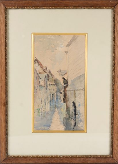 null Northern School, 19th century 
Pair of watercolors depicting the streets of...