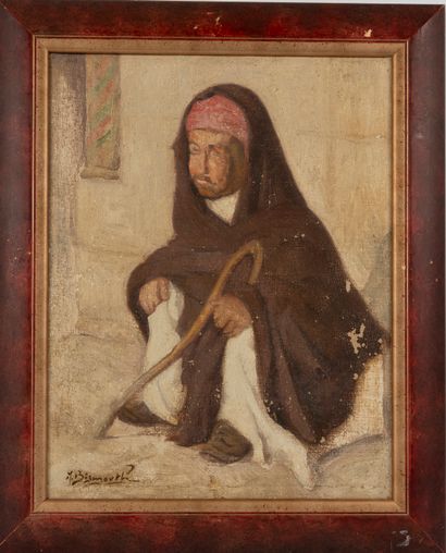null Tunisian school
Seated man, cane in hand
Oil on canvas, signed "Bismouth" lower...