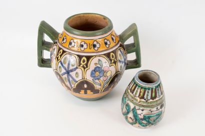 null Set comprising a double-handled pitcher and a small vase, in NABEUL polychrome...