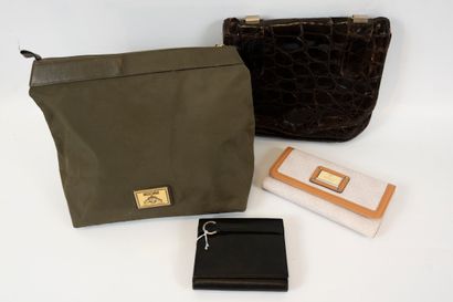 null Lot including: 
- MOSCHINO PARIS Waterproof olive green fabric clutch bag. (Used...