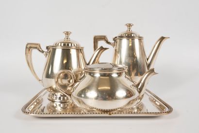 null Parts of a silver-plated tea service including a CHRISTOFLE teapot and coffee...