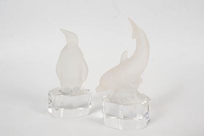 null GOEBEL
Two glass subjects representing a penguin and a dolphin. 
Signed and...
