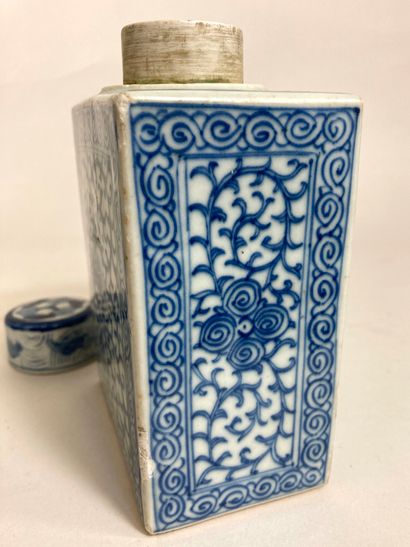 null CHINA, 20th century 
Blue-white porcelain bottle with rectangular cross-section,...