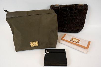 null Lot including: 
- MOSCHINO PARIS Waterproof olive green fabric clutch bag. (Used...