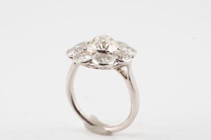 null Delightful daisy ring in 18k white gold with a half-cut diamond in the center,...