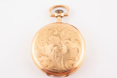 null Pocket watch in 18k yellow gold. White enamel dial with Roman numerals, Arabic...