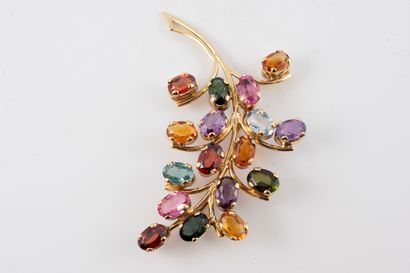 null Leaf brooch in 18k yellow gold set with 17 gemstones including amethysts, citrines,...