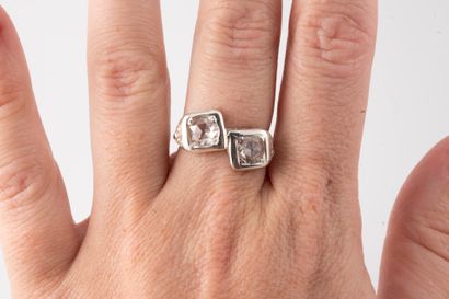 null Vous Moi ring in silver and platinum set with two rose-cut diamonds. 
Gross...