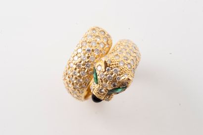 null Renard ring in 18k yellow gold, the body and head entirely paved with diamonds,...