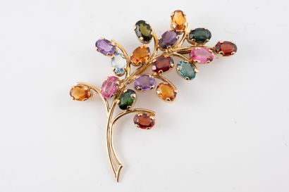 null Leaf brooch in 18k yellow gold set with 17 gemstones including amethysts, citrines,...