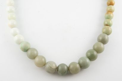 null Necklace of green jade or nephrite jadeite beads in shades of pale green, green-brown...