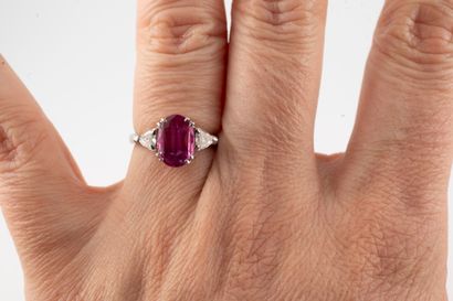 null Ring in 18k white gold set with an oval pink sapphire of approx. 2cts framed...