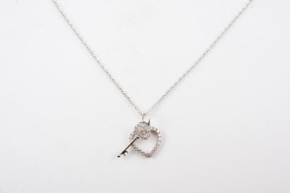 null Necklace in 18k white gold, holding a heart and a key in a pendant, entirely...