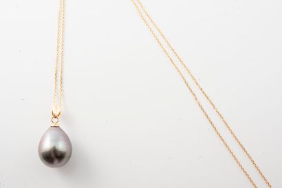 null Necklace in 18k yellow gold holding an oval Tahitian cultured pearl approx....