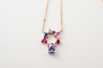 null 18k rose gold necklace adorned with a radiant pendant set with a 0.50ct pear-cut...