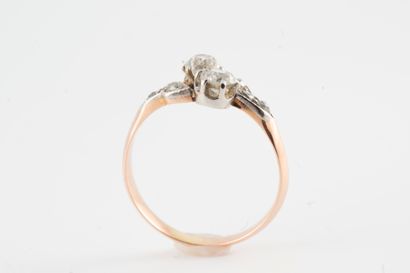 null Vous Moi ring in 18k yellow gold and platinum set with two diamonds weighing...