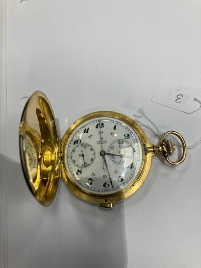 null OMEGA
Montre de poche en or jaune 18k. La cadran émaillé blanc à chiffre romains...